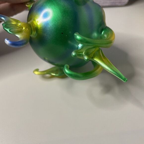 Vintage Alessandra Puffer Kissing Fish Ornament Blue Green Blown Glass 3" X 5" - Picture 7 of 8